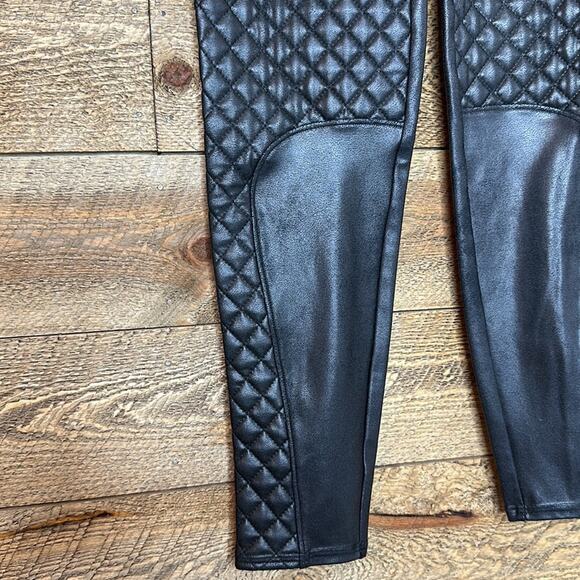 Spanx Quilted Faux Leather Moto Legging Black Pull-On Stretch Size Medium - Picture 5 of 8
